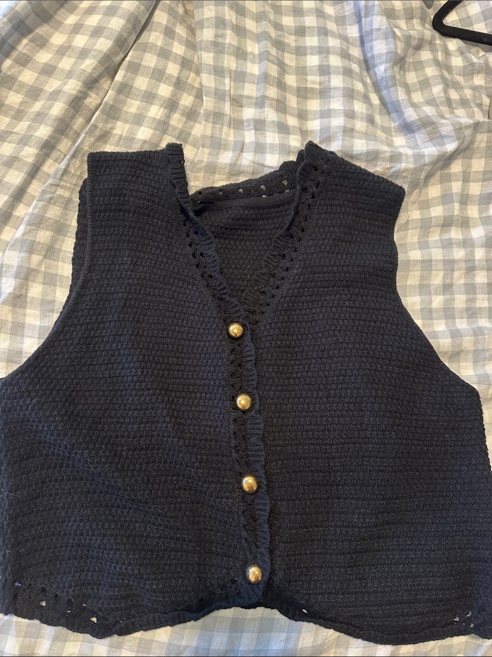 Black Crochet Button-Front Women's Sweater Vest
